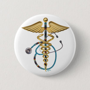 Caduceus en Stethoscoop Ronde Button 5,7 Cm
