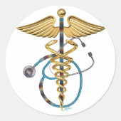 Caduceus en Stethoscoop Ronde Sticker (Voorkant)