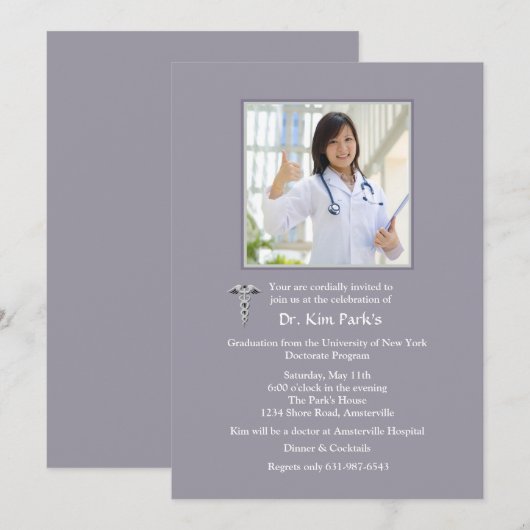 Caduceus Foto Afstuderen Uitnodiging (Voorkant / Achterkant)