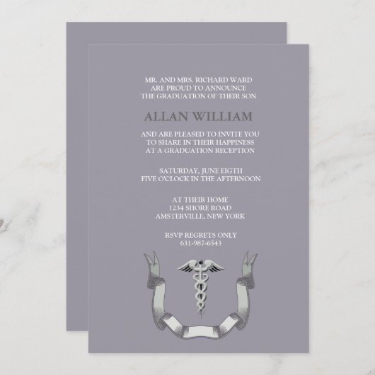 Caduceus Garland Afstuderen Uitnodiging (Voorkant / Achterkant)