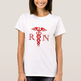 Caduceus geregistreerd zurenrood op wit t-shirt