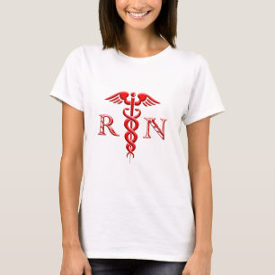 Caduceus geregistreerd zurenrood op wit t-shirt
