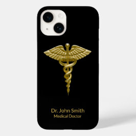 Caduceus Gold op Black Classy Medical Case-Mate iPhone 14 Hoesje