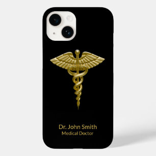 Caduceus Gold op Black Classy Medical Case-Mate iPhone 14 Hoesje