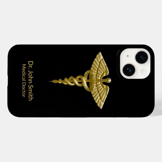 Caduceus Gold op Black Classy Medical Case-Mate iPhone Case (Achterkant (horizontaal))