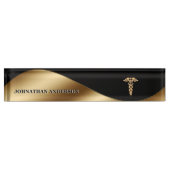 Caduceus Gold zwarte banner, elegant chic Naambordje (Voorkant)