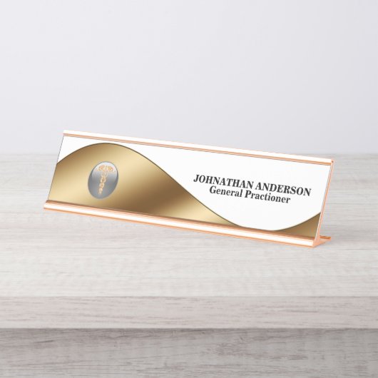 Caduceus Gold zwarte desktop naam arts chirurg Bureau Naambordje (Voorkant)