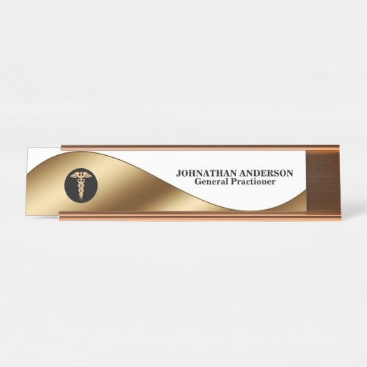 Caduceus Gold zwarte dokters naam desktop Bureau Naambordje (Voorkant)