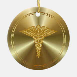 Caduceus Golden Medical Symbol Ornament