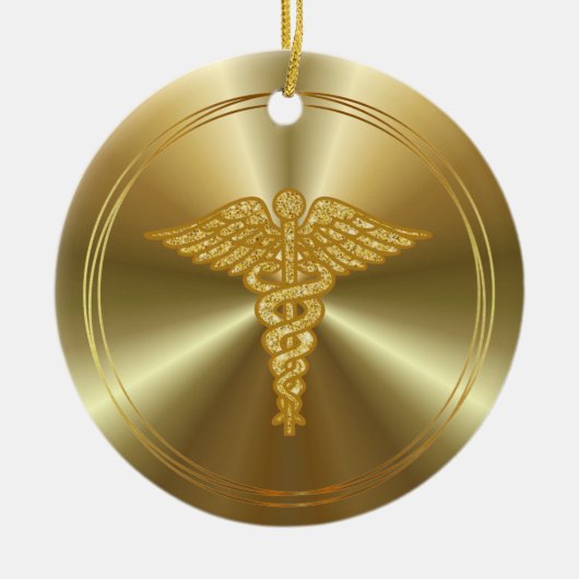 Caduceus Golden Medical Symbol Ornament (Voorkant)