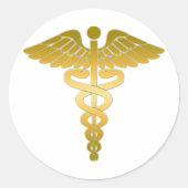 Caduceus golden ronde sticker (Voorkant)