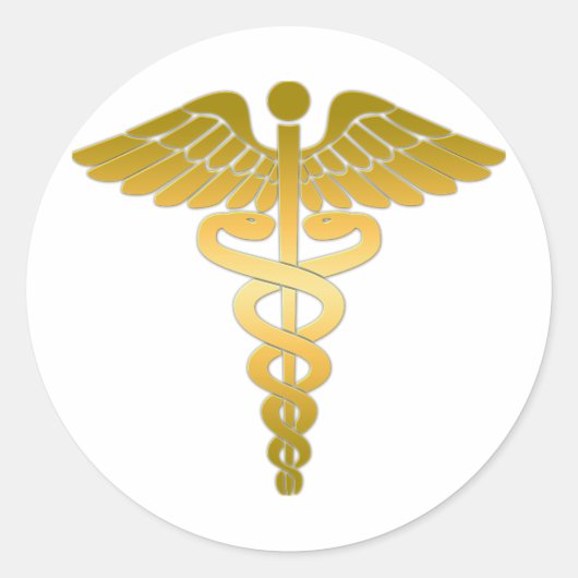 Caduceus golden ronde sticker (Voorkant)