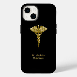Caduceus Goud op Zwarte Klasse Medische iPhone 14 Hoesje