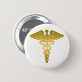 Caduceus gouden ronde button 5,7 cm (Voorkant /achterkant)