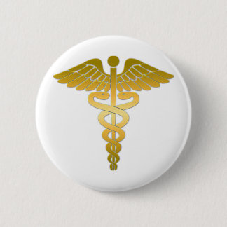 Caduceus gouden ronde button 5,7 cm