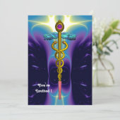 CADUCEUS, goudlichtblauw, paarse amethyst Kaart (Staand voorkant)