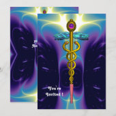 CADUCEUS, goudlichtblauw, paarse amethyst Kaart (Voorkant / Achterkant)