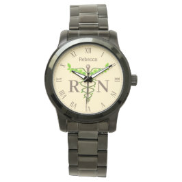 Caduceus Green Leaves Beige Registered Neurse Horloge