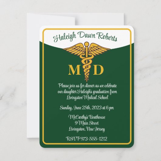 Caduceus Green & White Medical School Afstuderen Kaart (Voorkant)