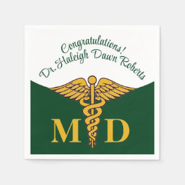 Caduceus Green & White Medical School Afstuderen Servet