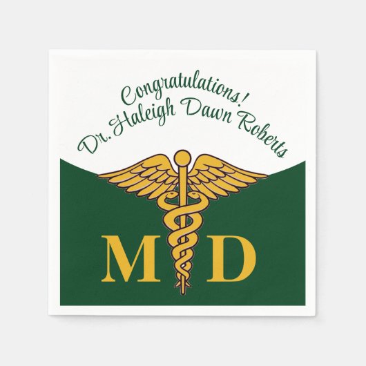 Caduceus Green & White Medical School Afstuderen Servet (Voorkant)