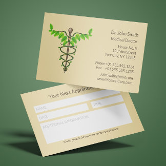Caduceus Groene Bladeren Beige Alternatieve Genees Afsprakenkaartje