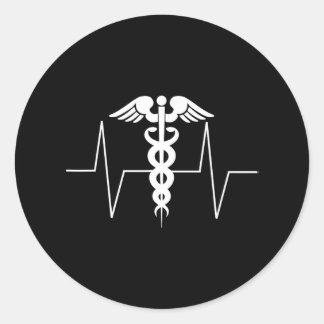 Caduceus Hartslag ECG Grappige Verpleegkundige Med Ronde Sticker