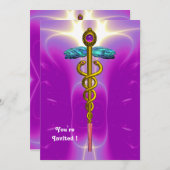 CADUCEUS helder blauw, roze violet amethyst Kaart (Voorkant / Achterkant)