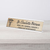 Caduceus Houten Dokters Bureau Naambordje (Voorkant)