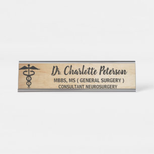 Caduceus Houten Dokters Bureau Naambordje