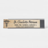 Caduceus Houten Dokters Bureau Naambordje (Voorkant)