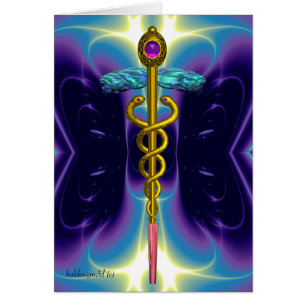 CADUCEUS, levendig goud in blauw Paars