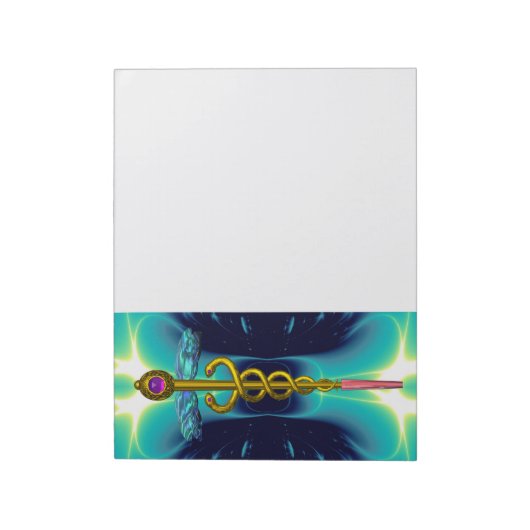 CADUCEUS, levendig goud in blauwgroen blauw, wit Notitieblok