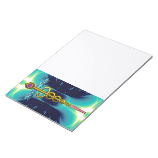 CADUCEUS, levendig goud in blauwgroen blauw, wit Notitieblok (Schuin)