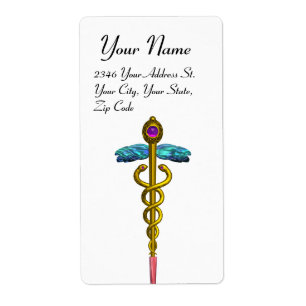 CADUCEUS, levendig goudamethist, wit Etiket