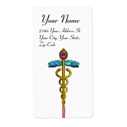 CADUCEUS, levendig goudamethist, wit Etiket (Voorkant)