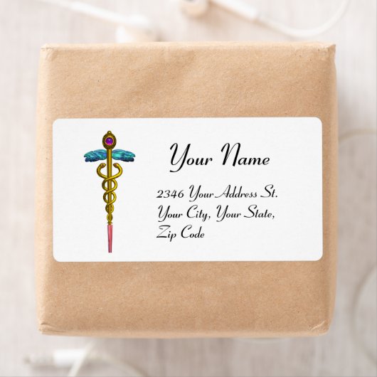 CADUCEUS, levendig goudamethist, wit Etiket (Insitu)