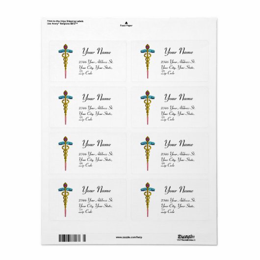 CADUCEUS, levendig goudamethist, wit Etiket (Full Sheet)