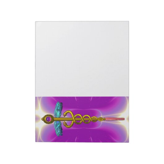 CADUCEUS, levendig goudkleurig paars roze, wit Notitieblok (Linkerzijde)