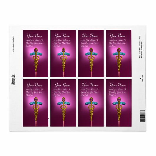 CADUCEUS, levendig goudvormig violet roze paars Etiket (Full Sheet)