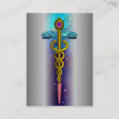 CADUCEUS, levendig platina metallic ,amethist goud Visitekaartje (Achterkant)
