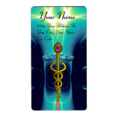 CADUCEUS, levendige goudamethist, blauwe turquase Etiket (Voorkant)