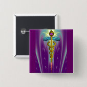 CADUCEUS, levendige gouden amethist Vierkante Button 5,1 Cm (Voorkant /achterkant)