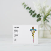 CADUCEUS, levendige gouden amethist, zwart wit Visitekaartje (Staand voorkant)