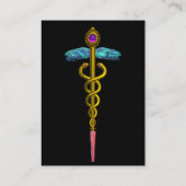 CADUCEUS, levendige gouden amethist, zwart wit Visitekaartje (Achterkant)