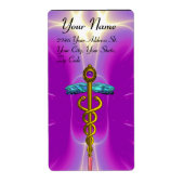 CADUCEUS, levendige goudkleurige violetroze fuchsi Etiket (Voorkant)