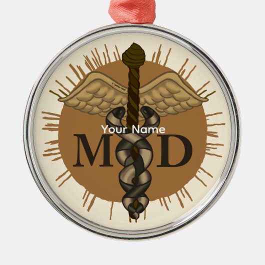 Caduceus M.D. Doctor Metalen Ornament (Voorkant)