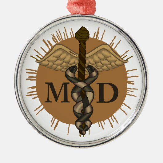 Caduceus M.D. Doctor Metalen Ornament (Voorkant)