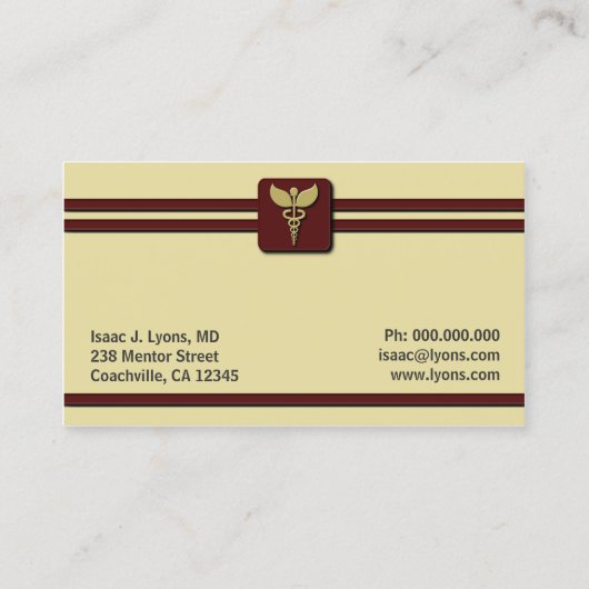 Caduceus Medical Doctor Health Care Cream en Rood Visitekaartje (Achterkant)