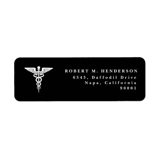 Caduceus Medical Doctor Zwart retouradres etiket (Voorkant)